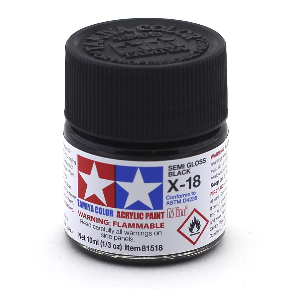 81518 Tamiya X-18 Semi Gloss Black (semi-Matte black) Acrylic paint