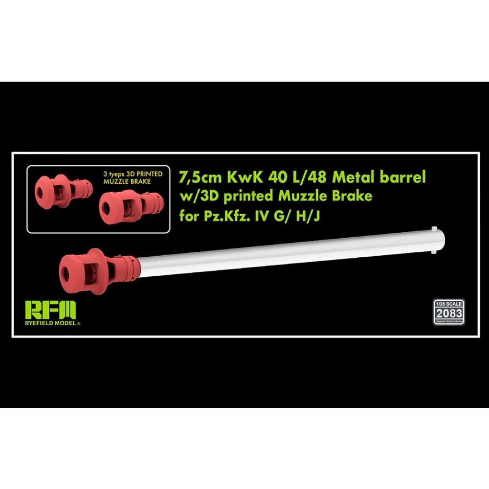 RM-2083 Rye Field Model 1/35 Металлический ствол KwK 40 L/48 7,5 см с 3D-печатью