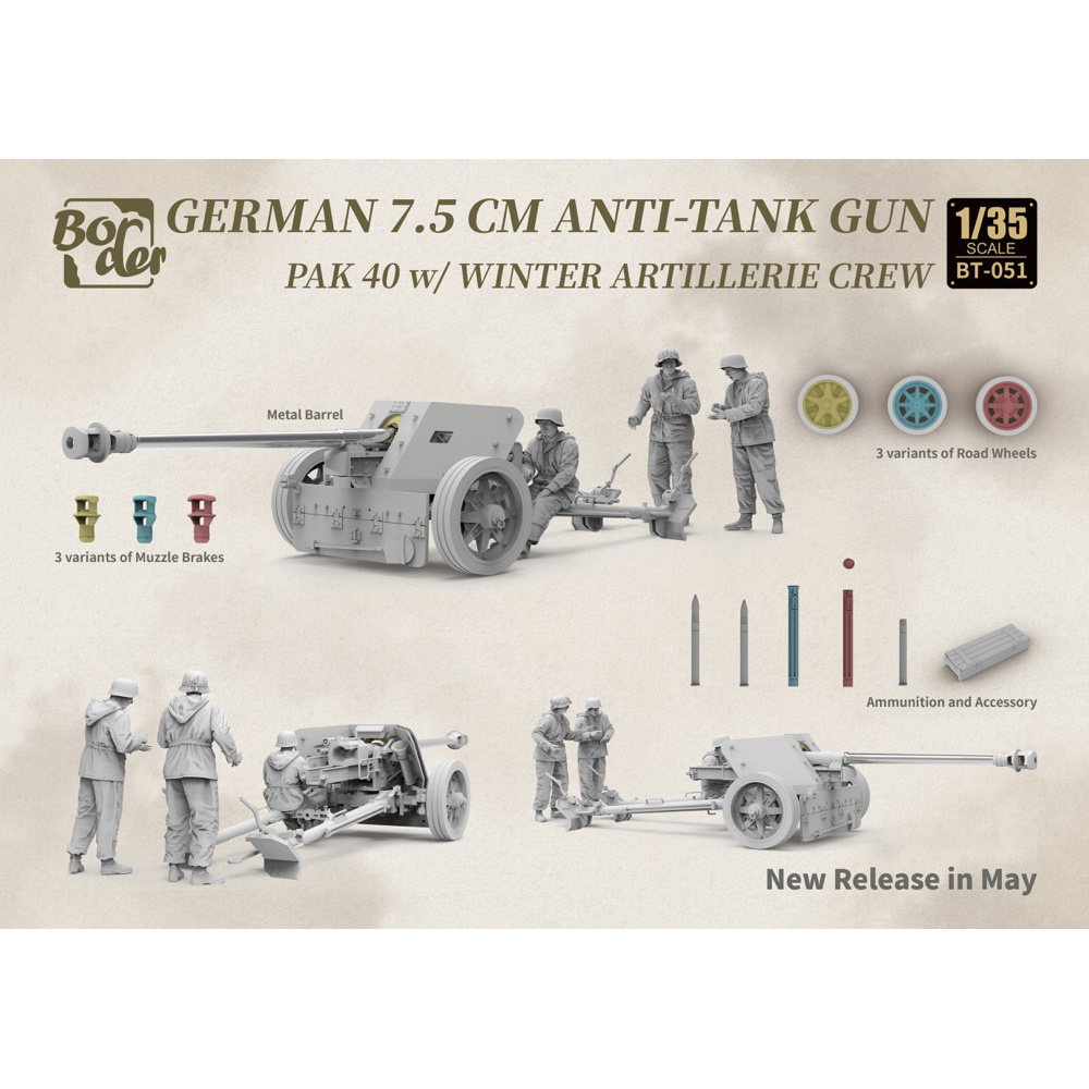 BT-051 Border Model 1/35 Notмецкая 7,5 см прfromивfromанковая пушка Pak. 40 с зимним артиллерийским расчетом