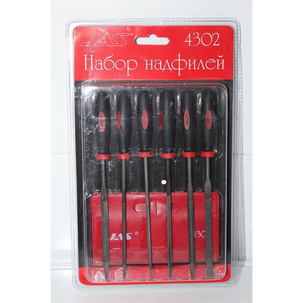 4302 JAS needle file Set with handles, 6 PCs, blister + case