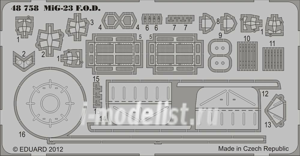 48758 Eduard Photo Etched Parts 1/48 MiG-23 F. O. D.