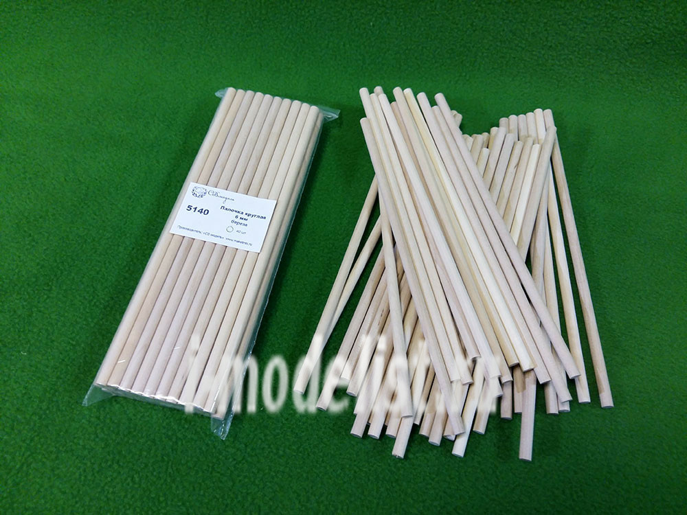 5140 Sbmodel Round stick 6 mm, birch, length 200 mm., 40 pcs.