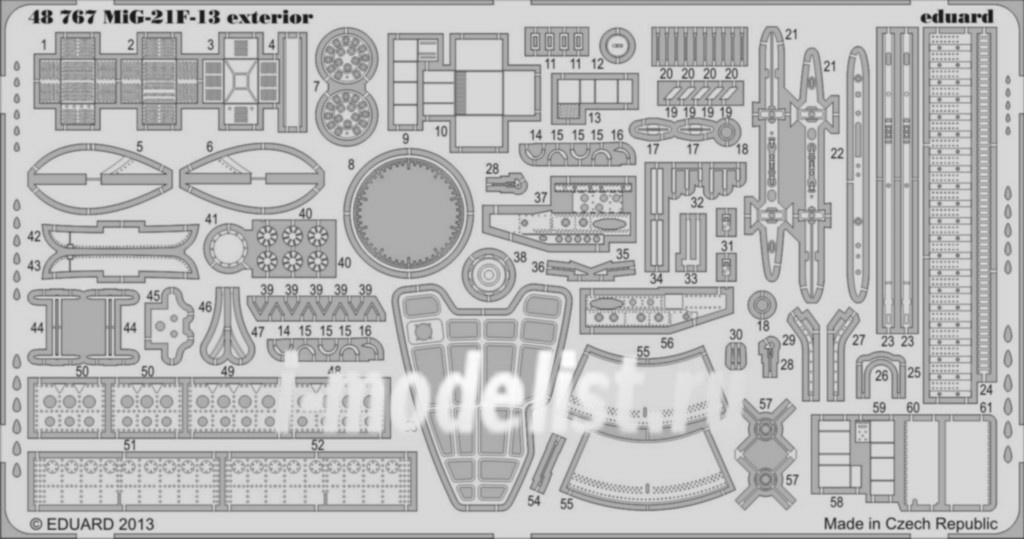 48767 Eduard photo etched parts 1/48 MiG-21F-13 exterior