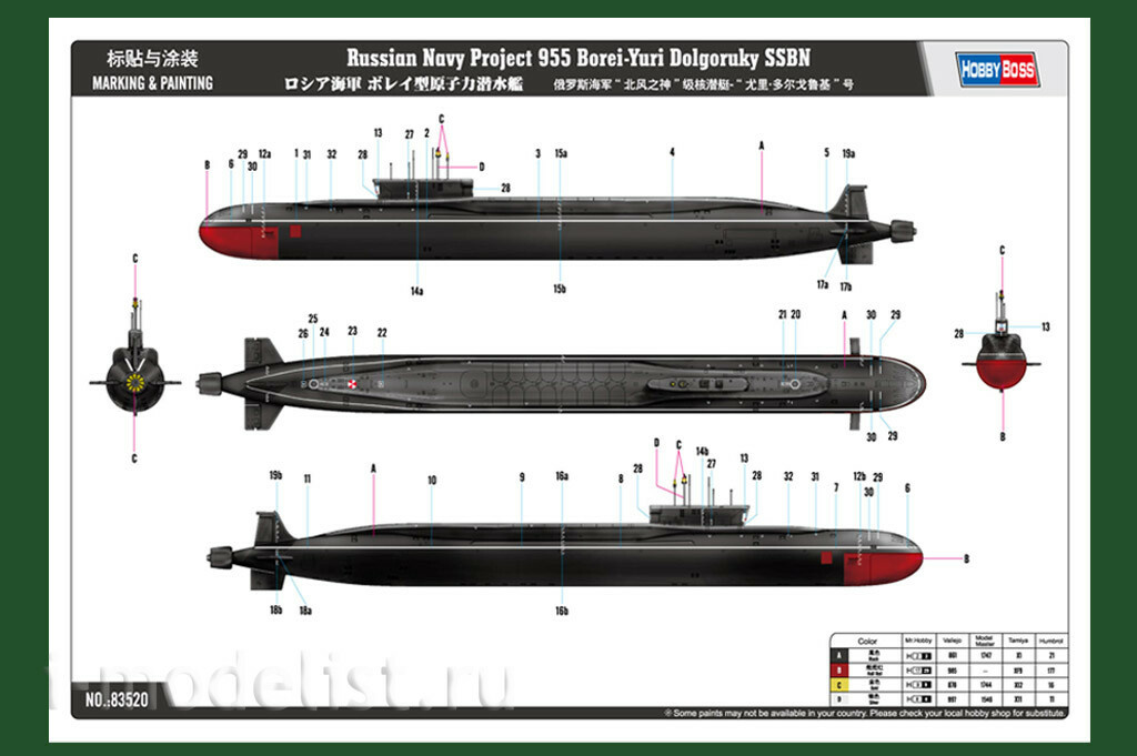HobbyBoss 1/350 83520 Russian Navy Project 955 Borei-Yuri Dolgoruky SSBN