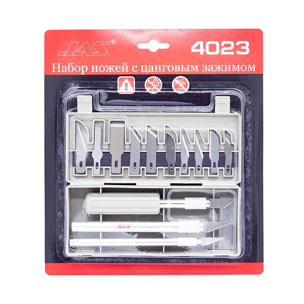 4023 Jas a Set of professional knives with a collet Chuck, 22 items