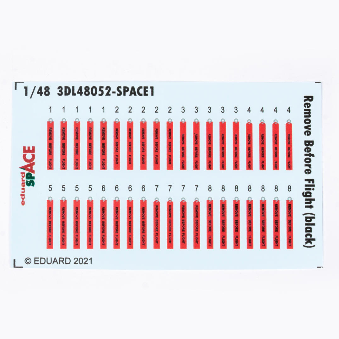 3DL48052 Eduard 1/48 3D Decals Remove Before Flight (Black) SPACE