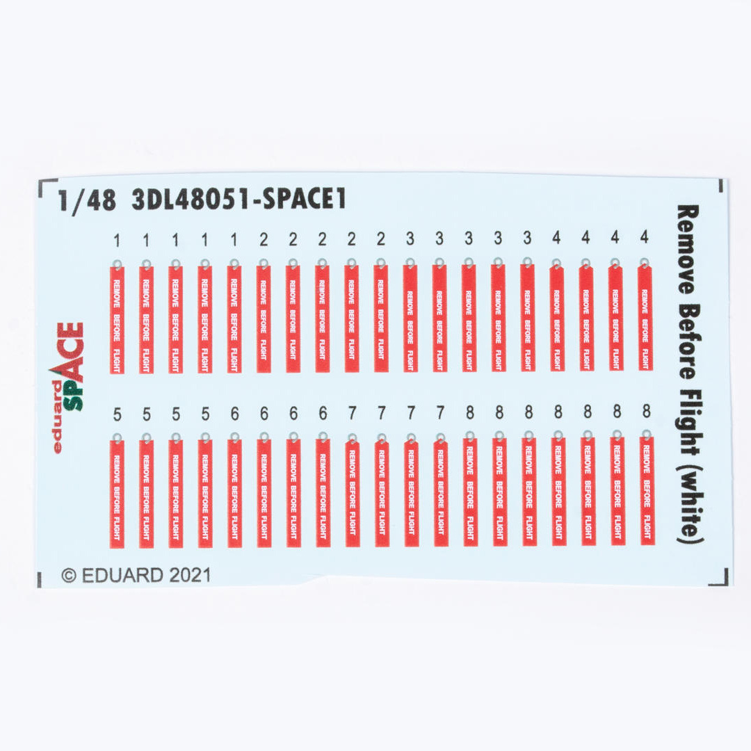 3DL48051 Eduard 1/48 3D Decals Remove Before Flight (White) SPACE