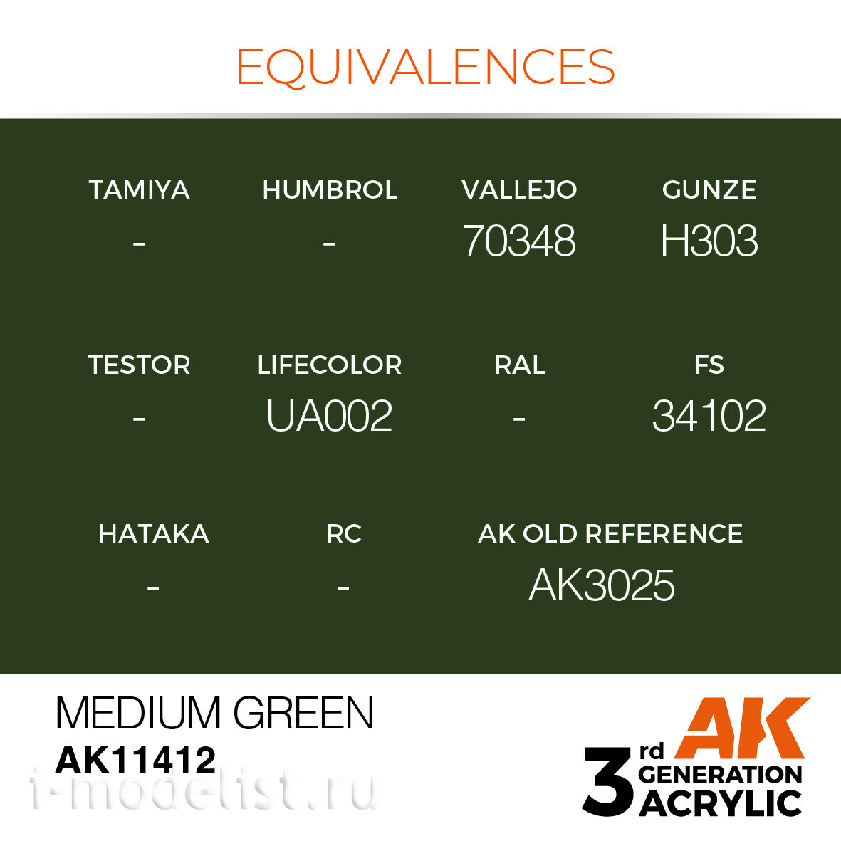 AK11412 AK Interactive Acrylic paint MEDIUM GREEN – FIGURES (medium green) 17 ml