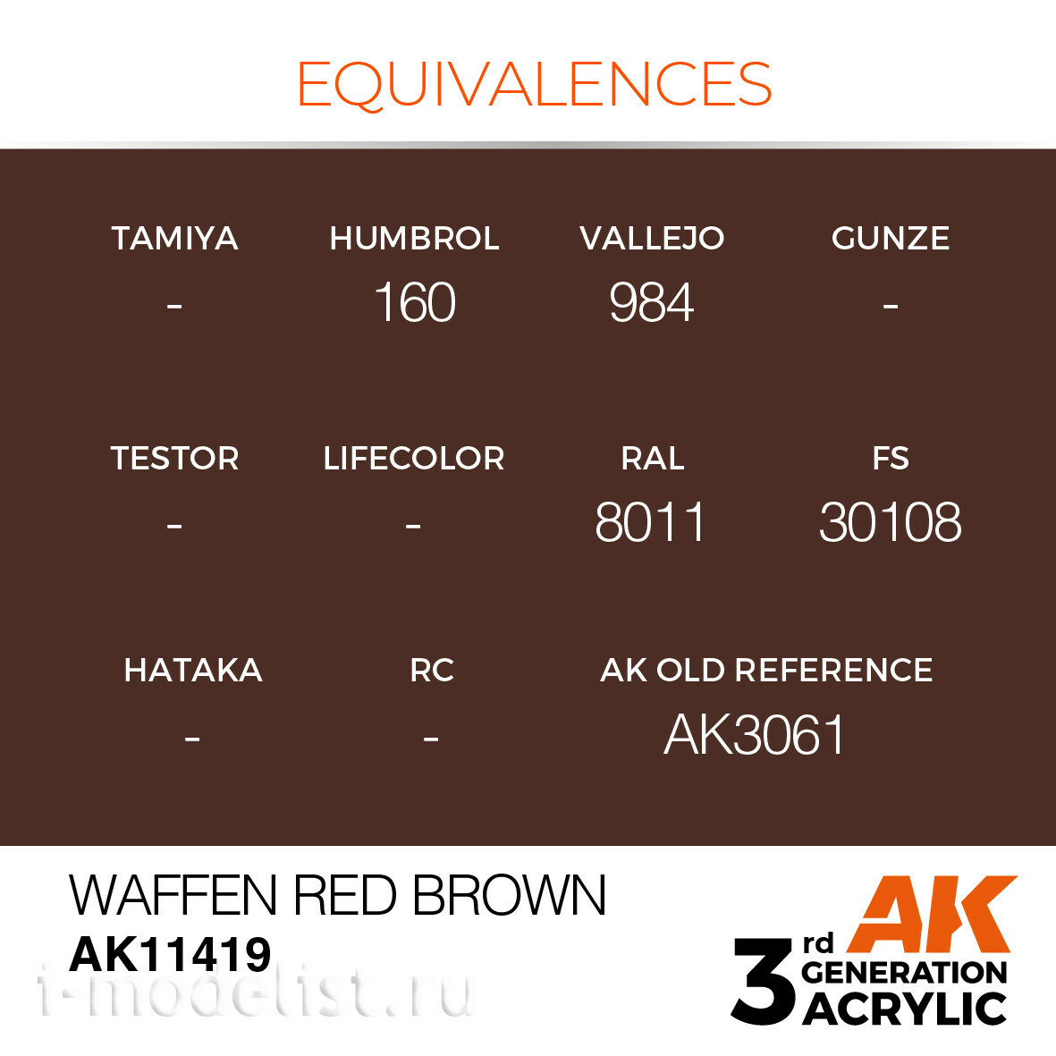 AK11419 AK Interactive Acrylic paint WAFFEN RED BROWN-FIGURES 17 ml