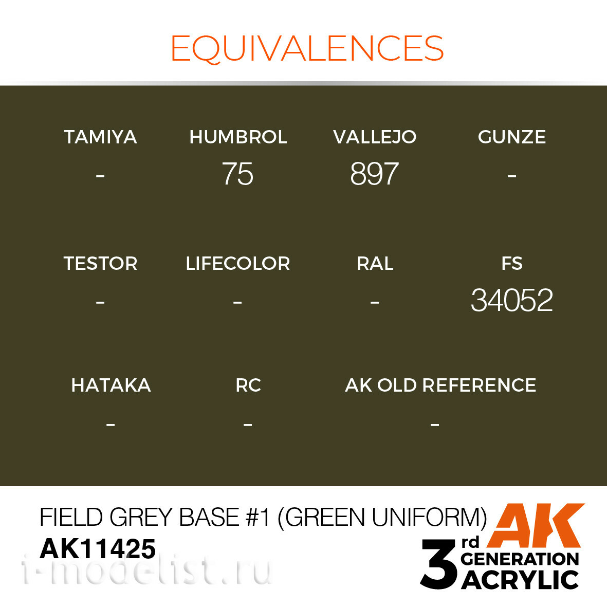 AK11425 AK Interactive Acrylic paint FIELD GREY BASE #1 – GREEN UNIFORM) - FIGURES (grey field base # 1 (green uniform) 17 ml