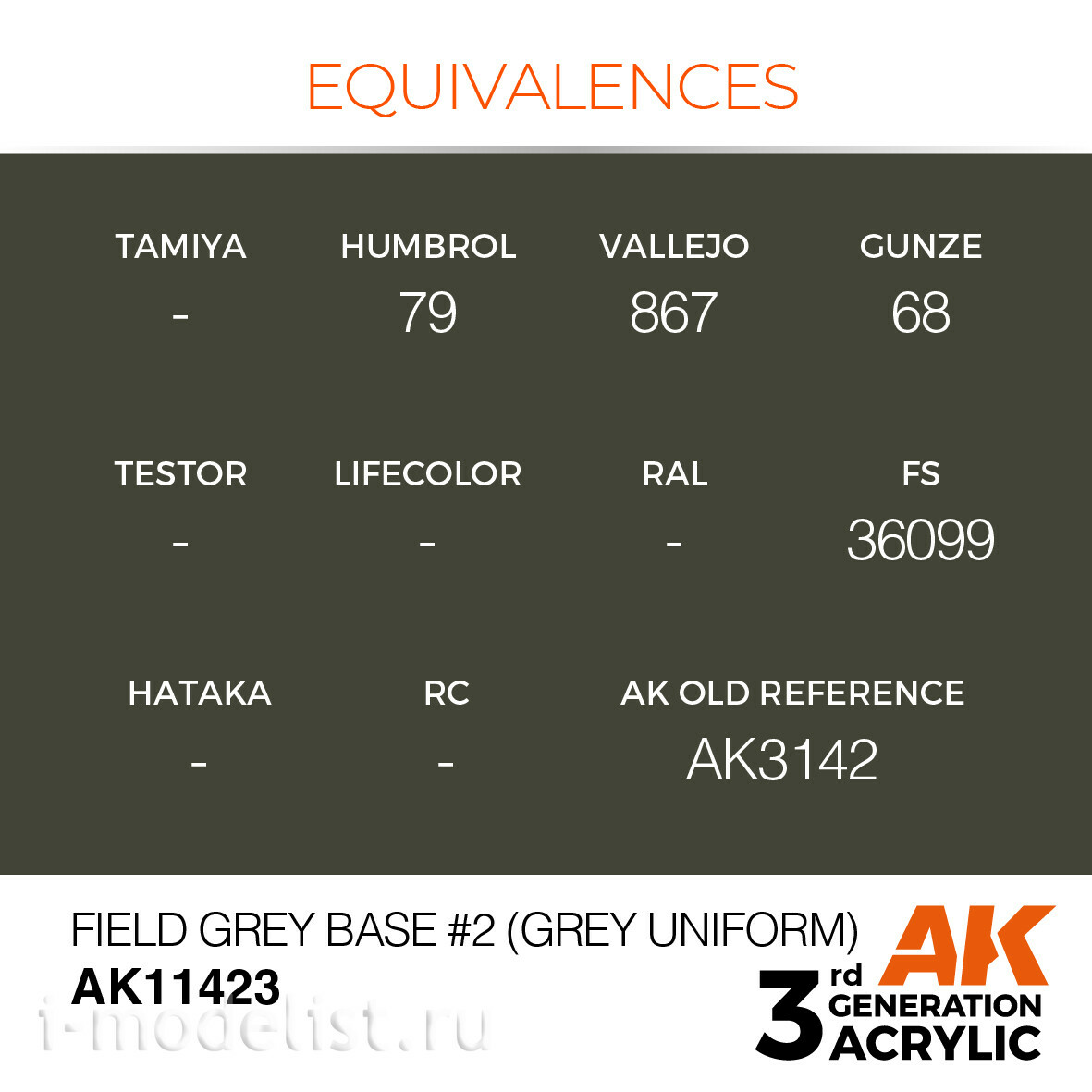 AK11423 AK Interactive Acrylic paint FIELD GREY BASE #2 – GREY UNIFORM) - FIGURES (grey field base #2 (grey uniform)) 17 ml