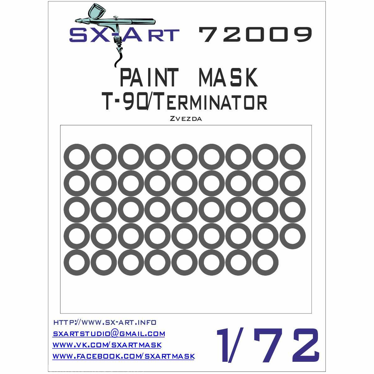 72009 SX-Art 1/72 Painting mask tank 90 / Terminator (for star model)