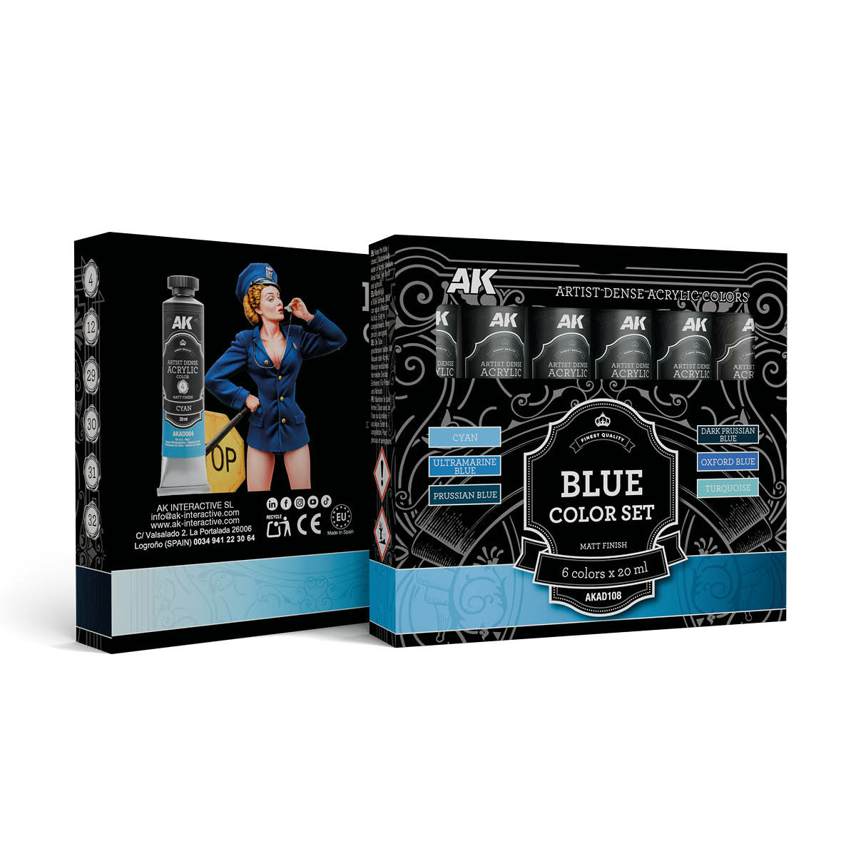 AKAD108 AK Interactive Набор красок синих цветов – хуtoжественный плfromный акрил / Blue Color Set – Artistic Dense Acrylic Color