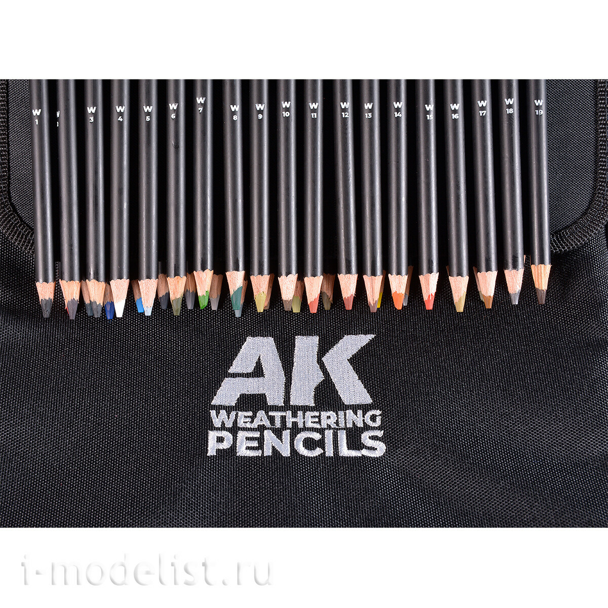 AK10050 AK Interactive Полный набор карандашей для везеринга в тканевом чехле на молнии / Weathering Pencils Full Range Cloth Case with a Zipper