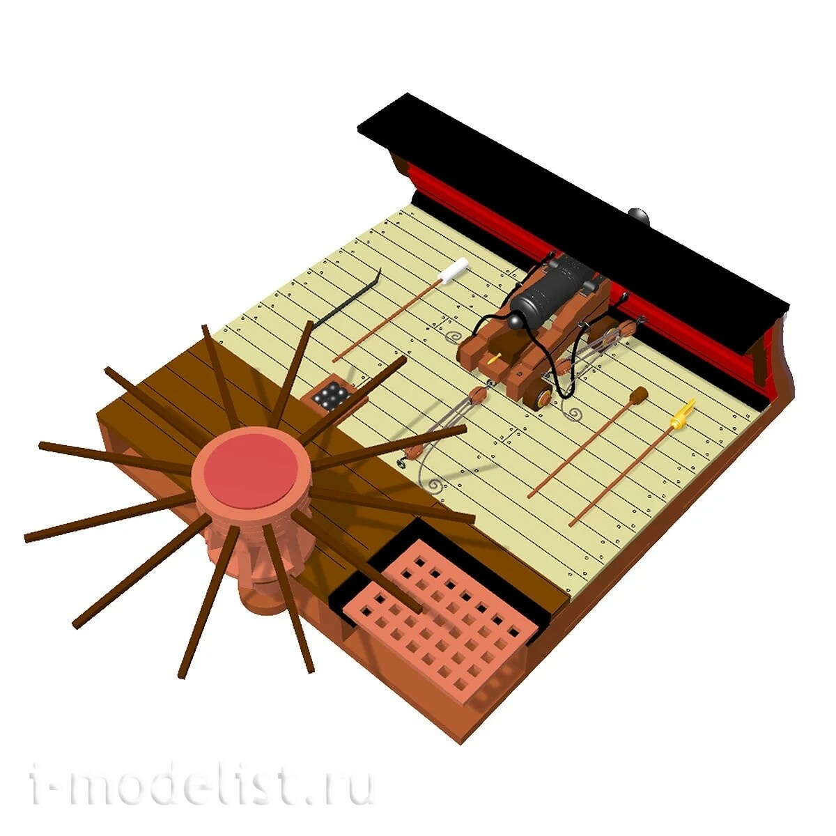 E4811 Эскадра 1/48 Палуба. Фрагмент с пушкой и шпилем