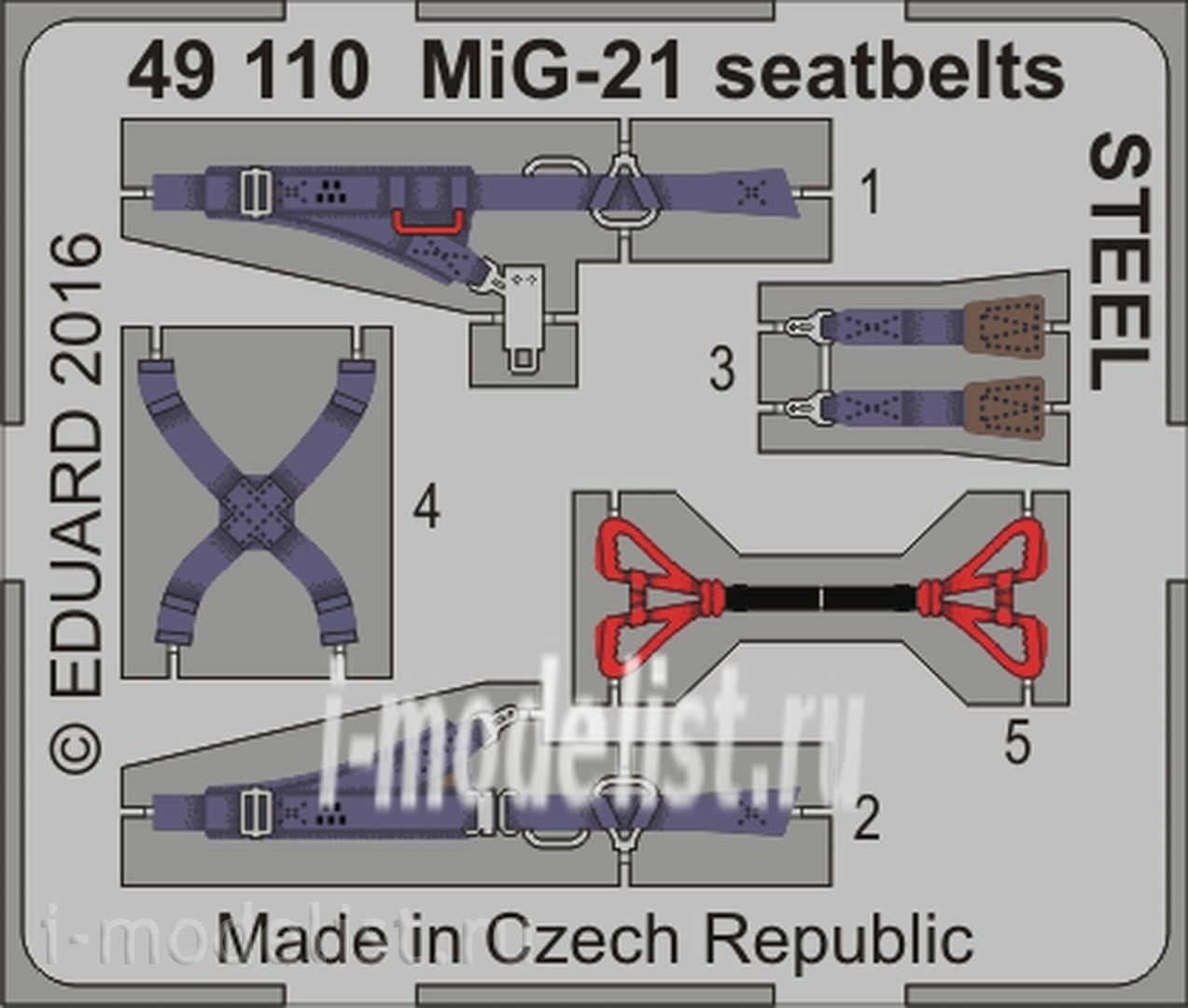 49110 Eduard photo etched parts for 1/48 MiG-21 seat belts STEEL