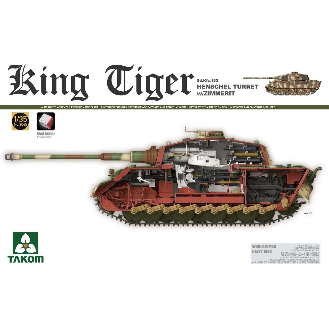 2045 Takom 1/35 Notмецкий танк Sd.Kfz. 182 King Tiger турель Henschel с Zimmerit