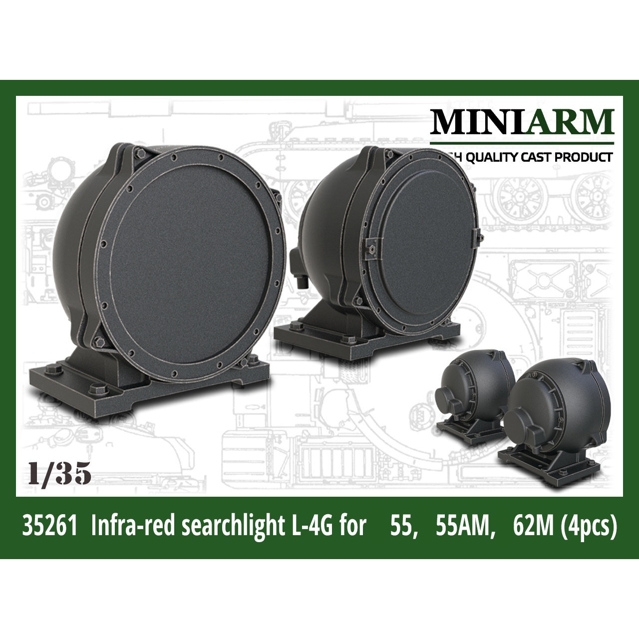 35261 Miniarm 1/35 Инфракрасный прожектор Л-4Г для танков типа 55, 55AM, 62M (4 шт.)