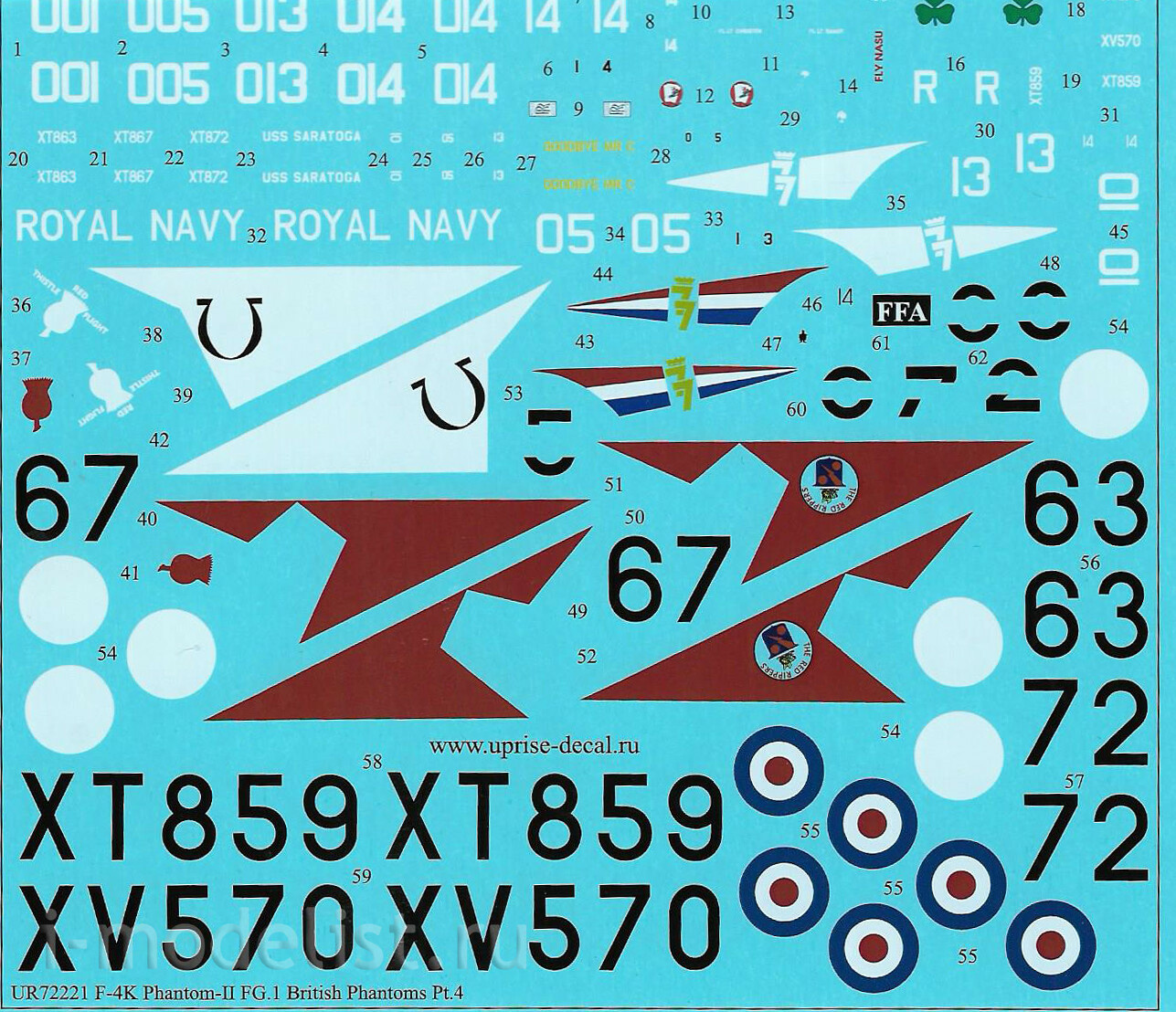 UR72221 SUNRISE 1/72 Decals for F-4K Phantom-II FG.1, British Phantoms Pt.4, FFA (removable lacquer substrate)