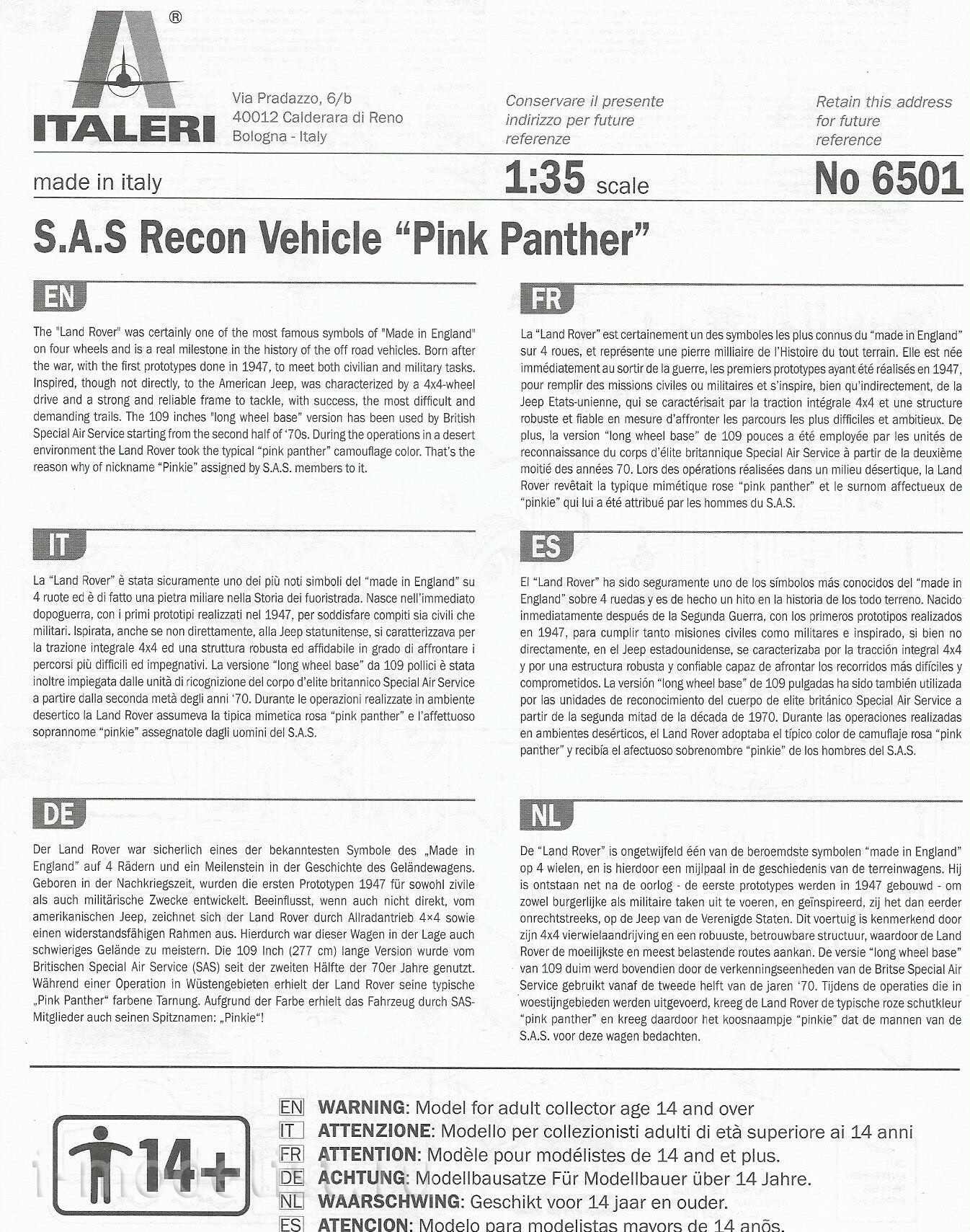 Italeri 6501 1/35 S. A. S. Recon Vehicle 