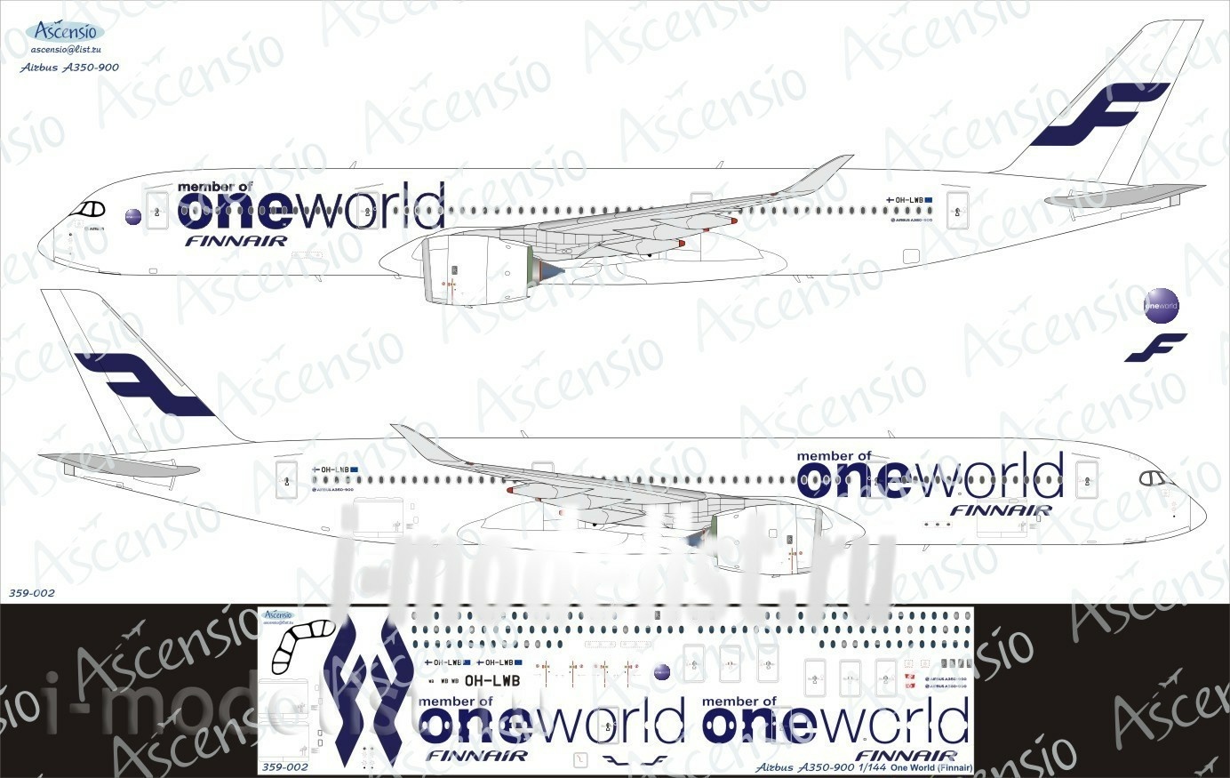 359-002 Ascensio 1/144 Decal for airbu A350-900 One World (Finnair)