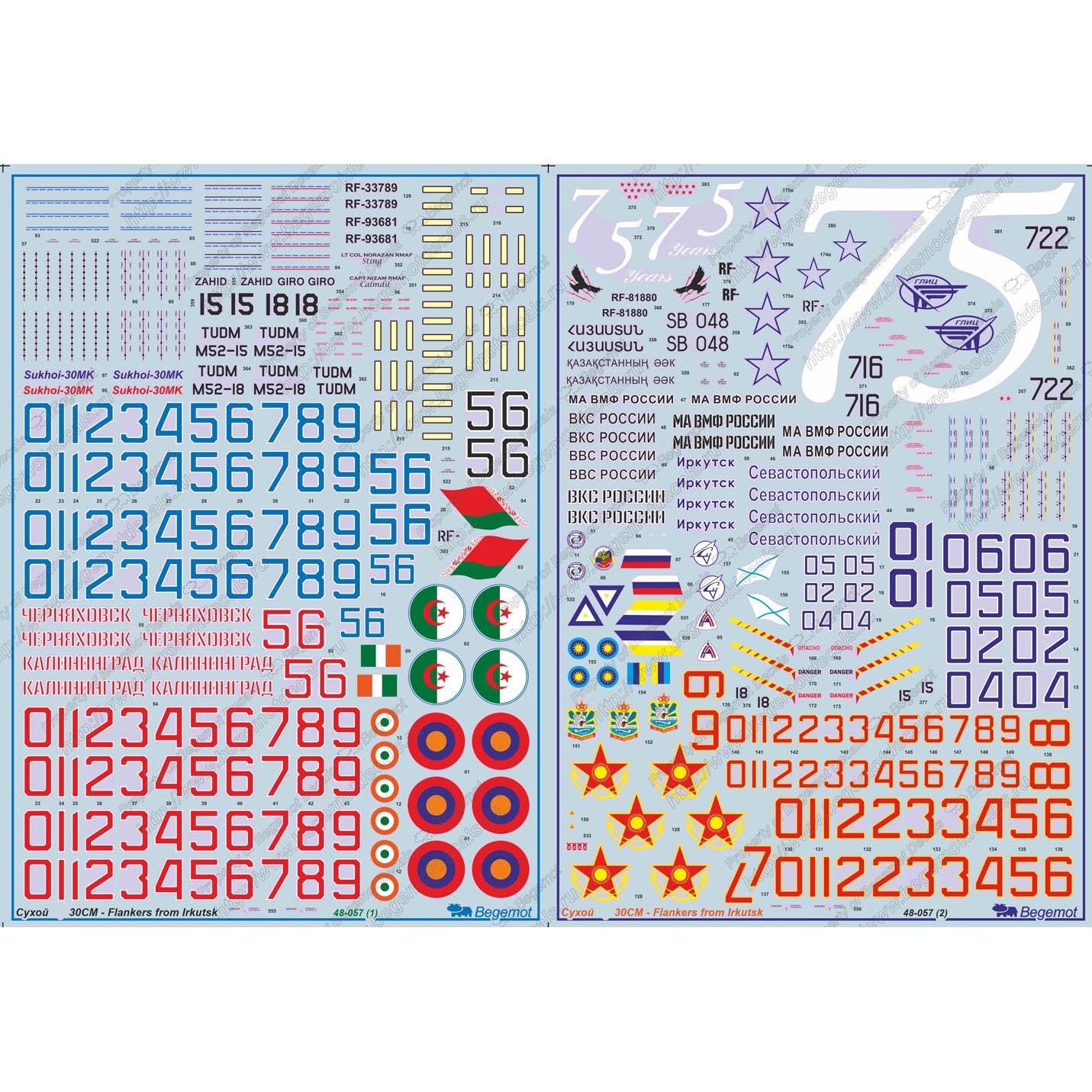 48057 Begemot 1/48 Decal for all currently known Sukhoi-30CM aircraft