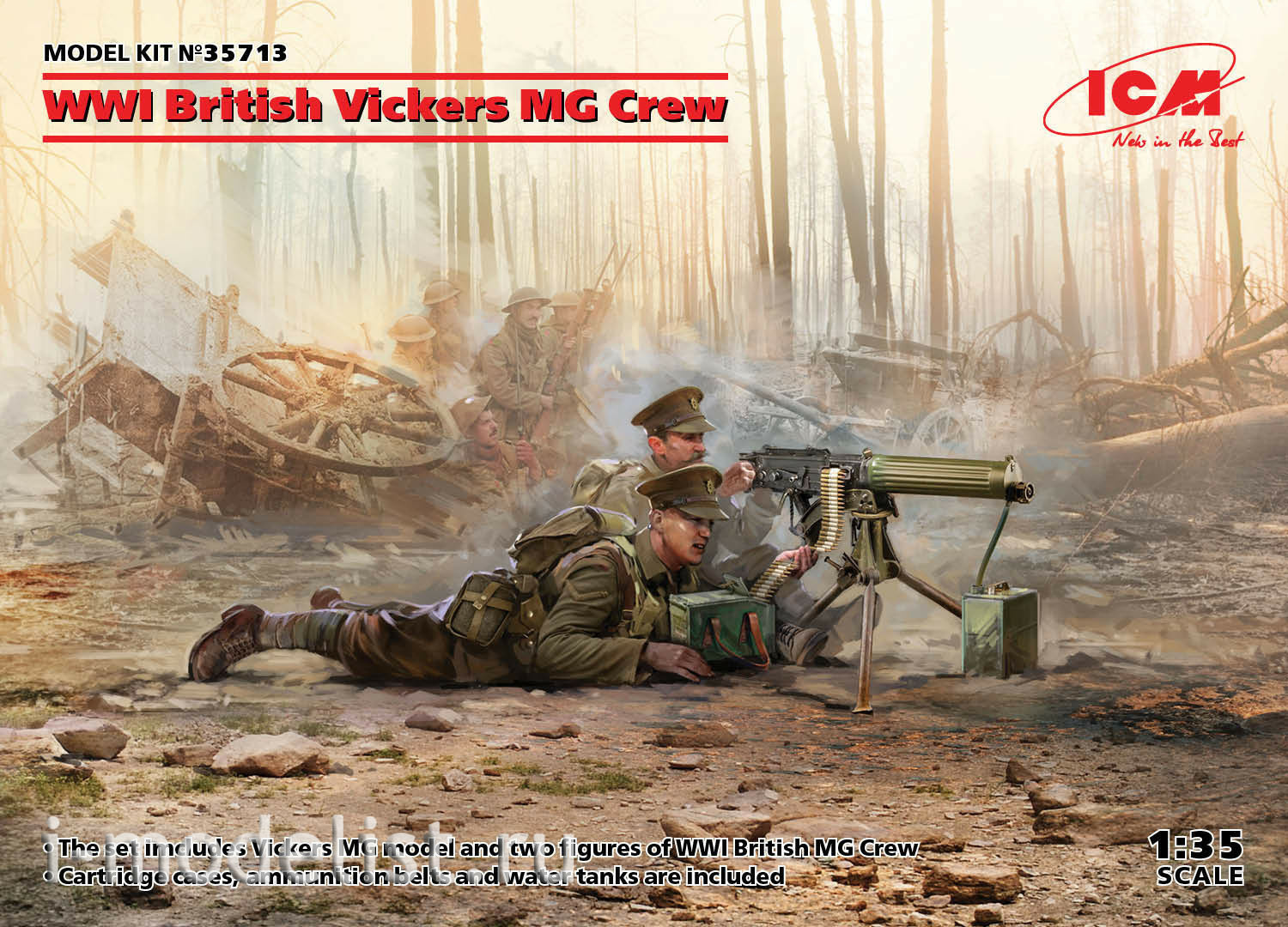 35713 ICM 1/35 Figures, calculation of the British Vickers I MV machine gun
