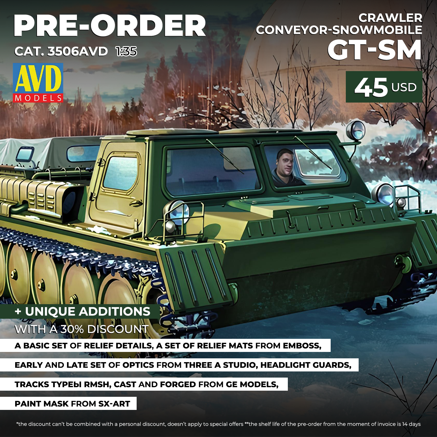 3506AVD AVD Models 1/35 Pre-order  Гусеничный транспортер-снегоболfromоход ГТ-СМ