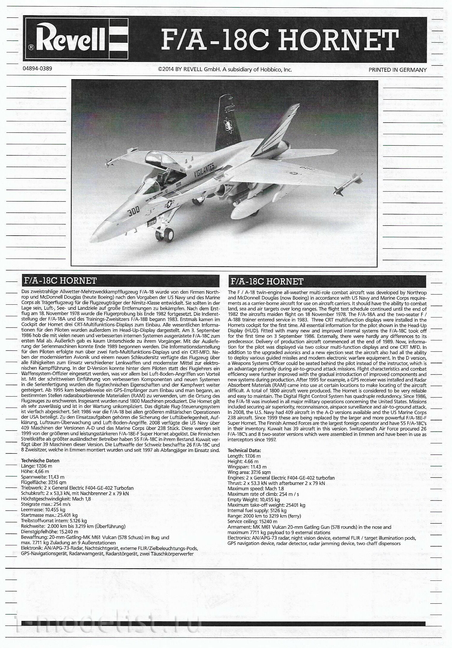 04894 Revell 1/72 McDonnell-Douglas fighter F/A-18C Hornet