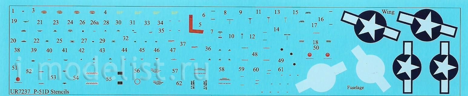 UR72128 Sunrise 1/72 Decal for P-51D-25 Mustang Iwo Jima, 1945, with stencil