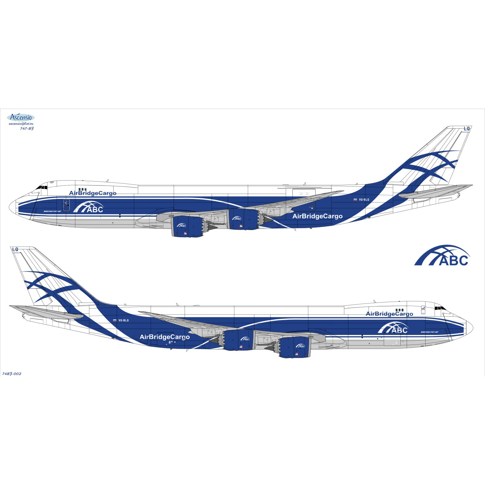 748F-002 Ascensio 1/144 Decal Air Bridge Cargo for B 747-8F