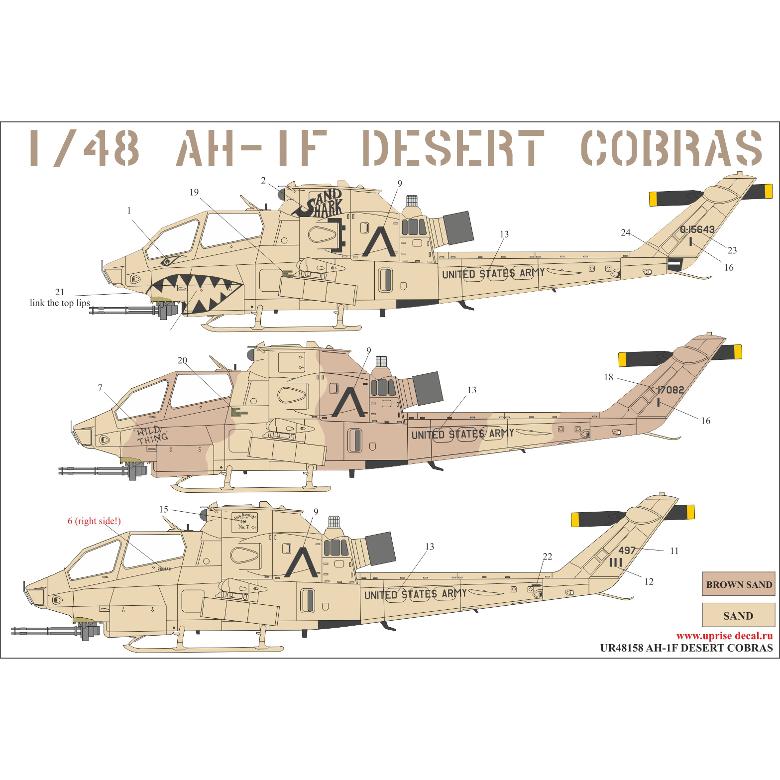 UR48158 Sunrise 1/48 Decal for AH-1F Desert Cobras