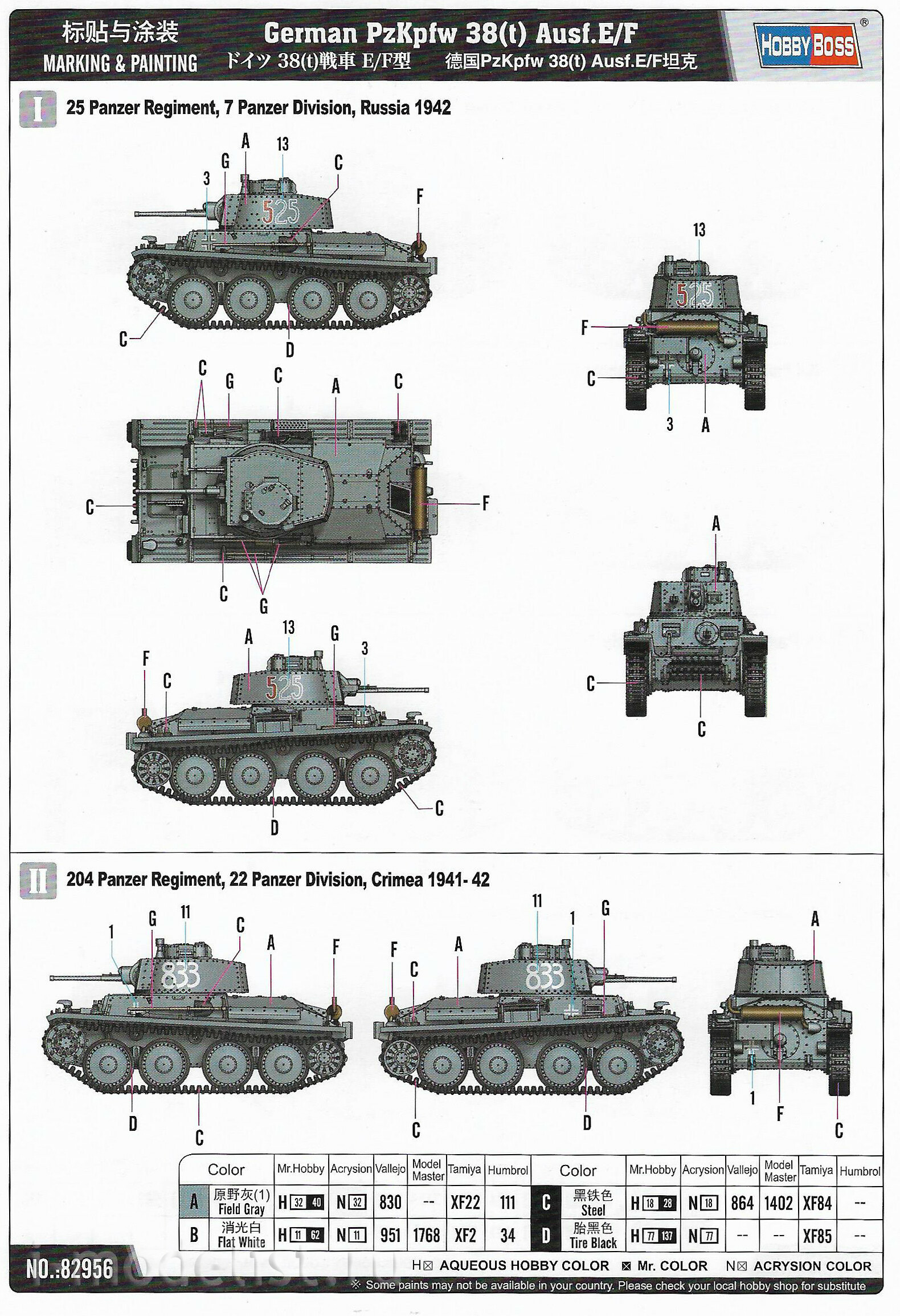 82956 HobbyBoss 1/72 German light tank PzKpfw 38(t) Ausf.E/F.