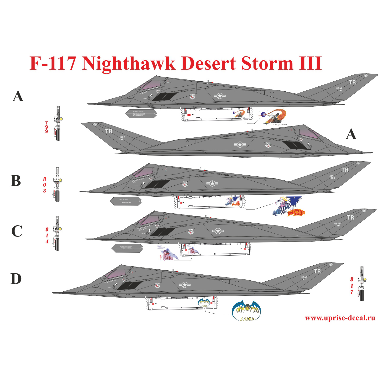 UR144195 Sunrise 1/144 Decal for F-117 Nighthawk Desert Storm Pt.III, since then. inscriptions