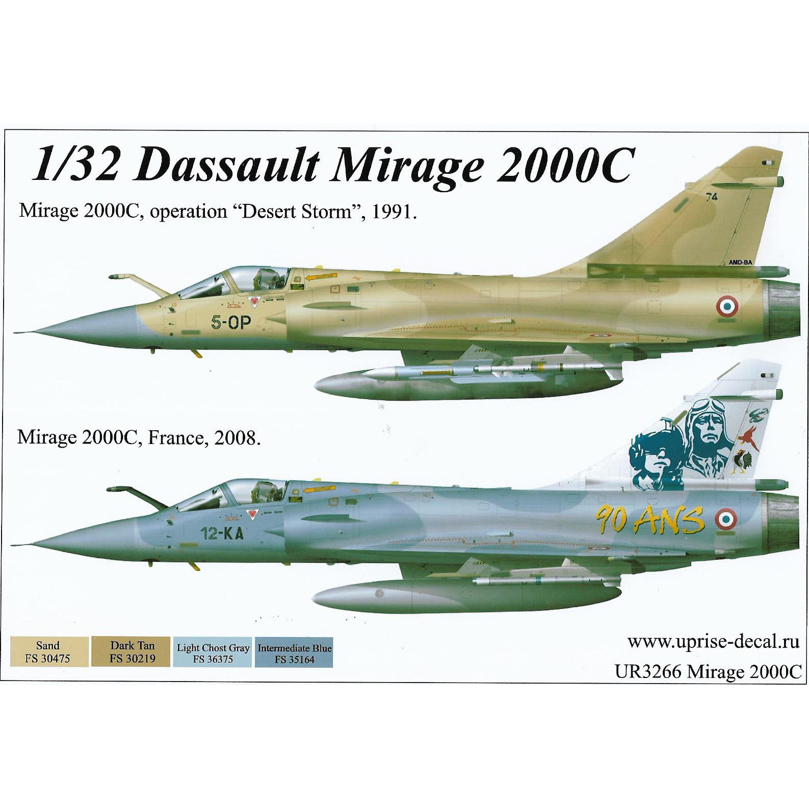 UR3266 Sunrise 1/32 Decal for Mirage 2000C Desert Storm &