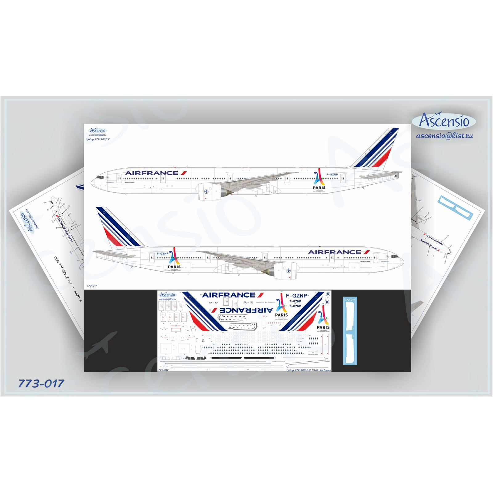 773-017 Ascensio 1/144 Decal for Boeing 777-300ER Air France