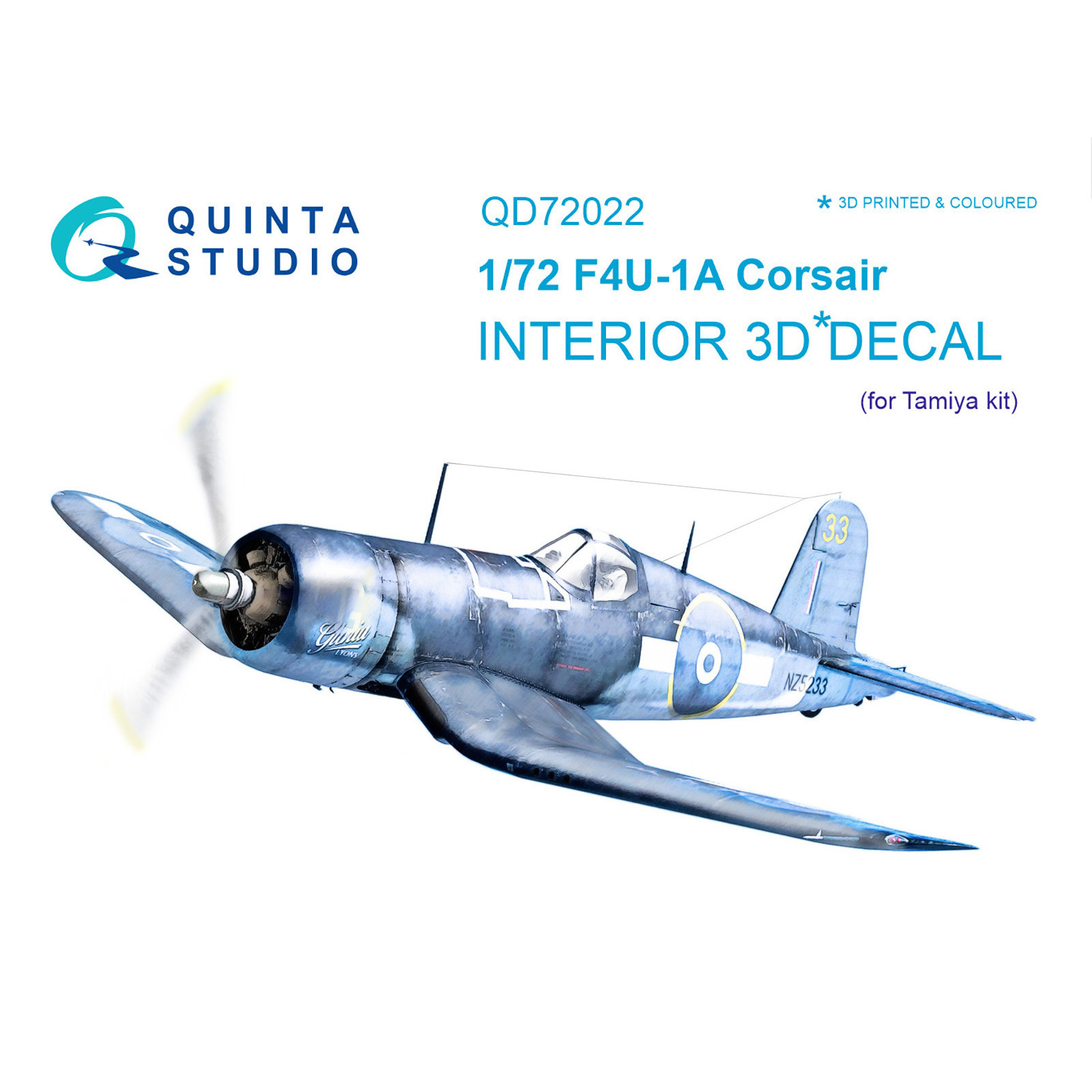 QD72022 Quinta Studio 1/72 3D Cabin Interior Decal F4U-1A Corsair (for Tamiya model)
