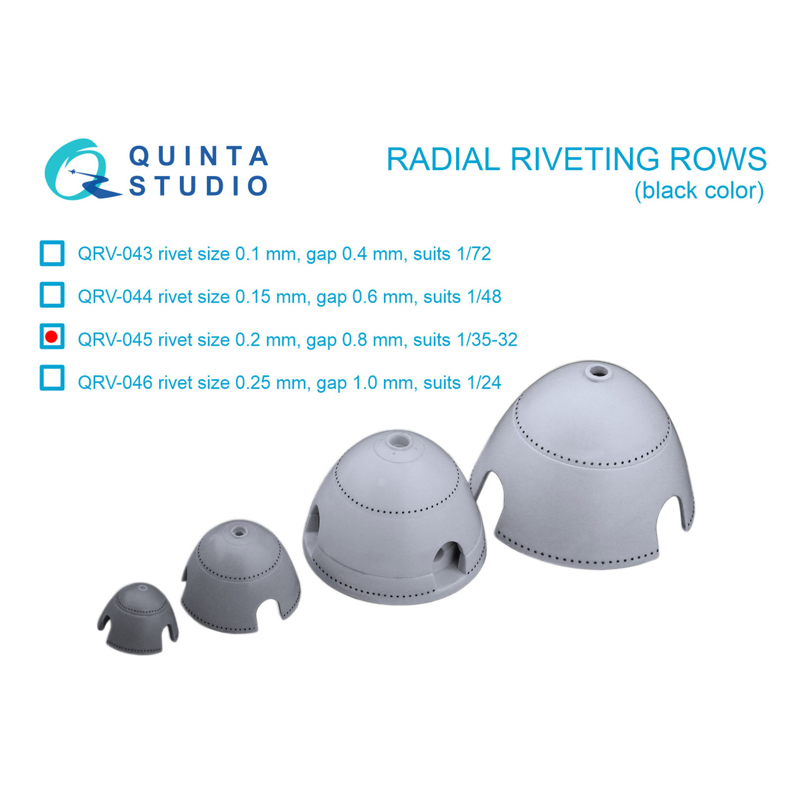 QRV-045 Quinta Studio 1/32 Radial riveting rows (riveting size 0.20 mm, interval 0.8 mm, scale 1/32), black