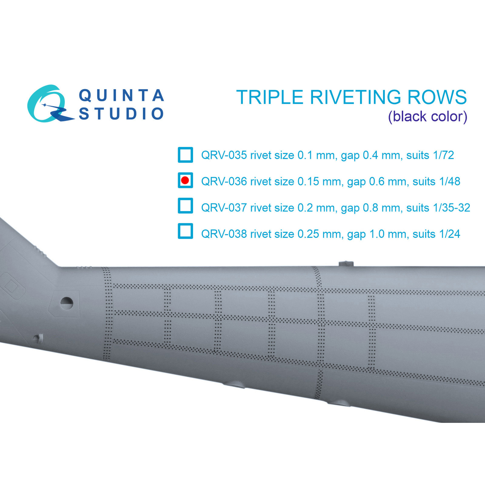 QRV-036 Quinta Studio 1/48 Triple riveting rows (riveting size 0.15 mm, interval 0.6 mm), black, total length 4.4 m