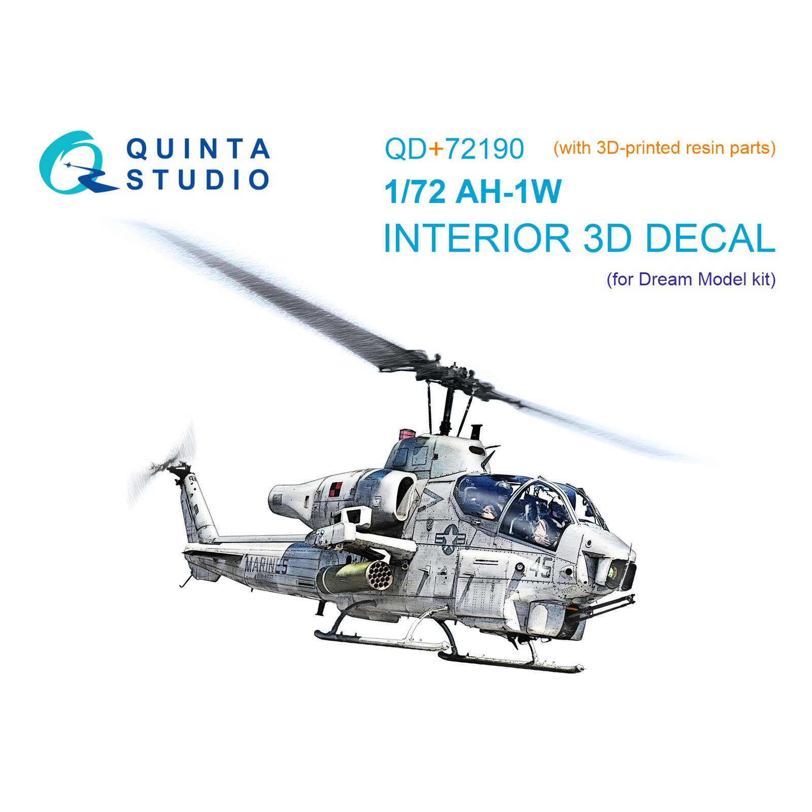 QD+72190 Quinta Studio 1/72 3D Декаль интерьера кабины AH-1W (Dream Model) (с 3D-печатными деталями)
