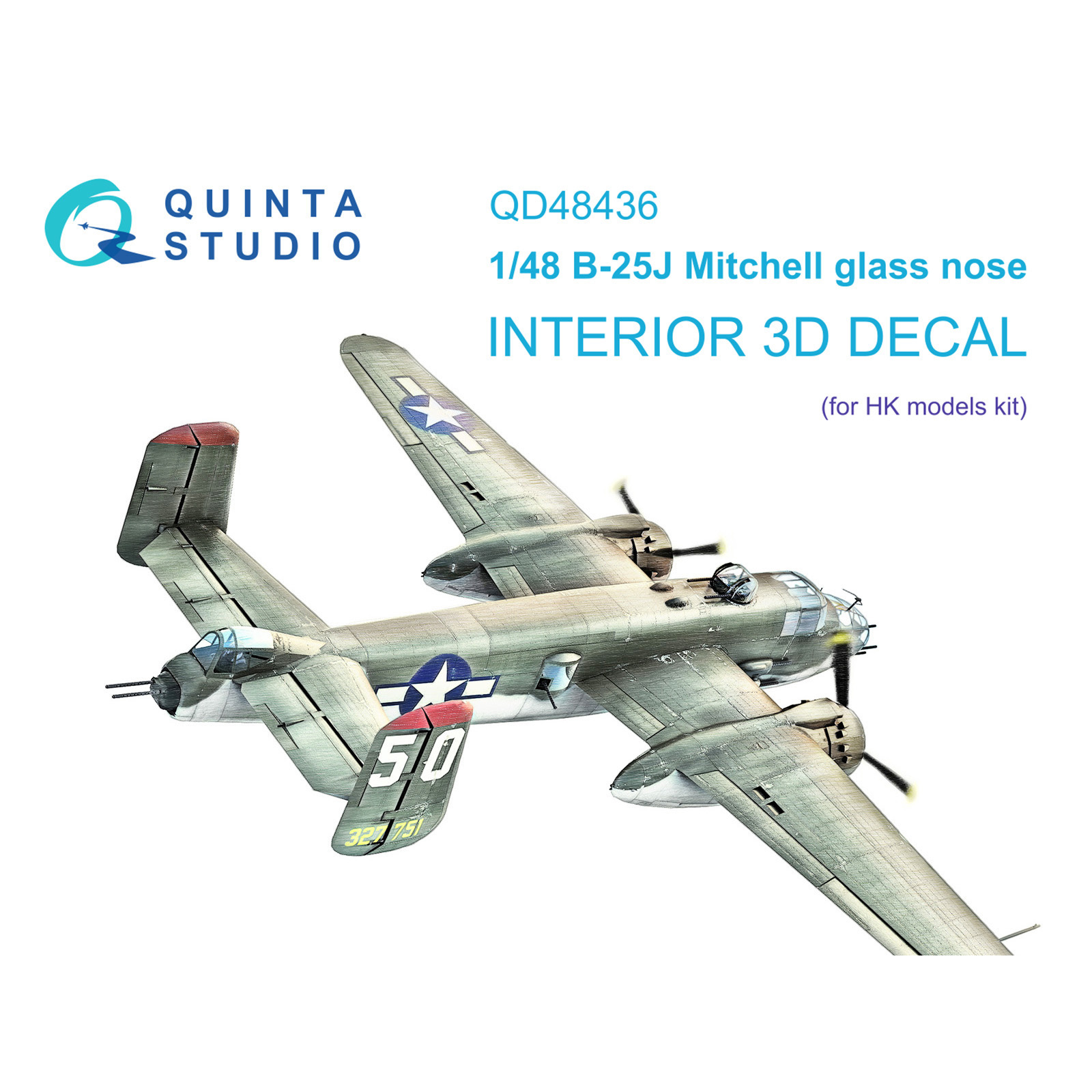 QD48436 Quinta Studio 1/48 3D Декаль интерьера кабины B-25J Mitchell Glass Nose (HK models)