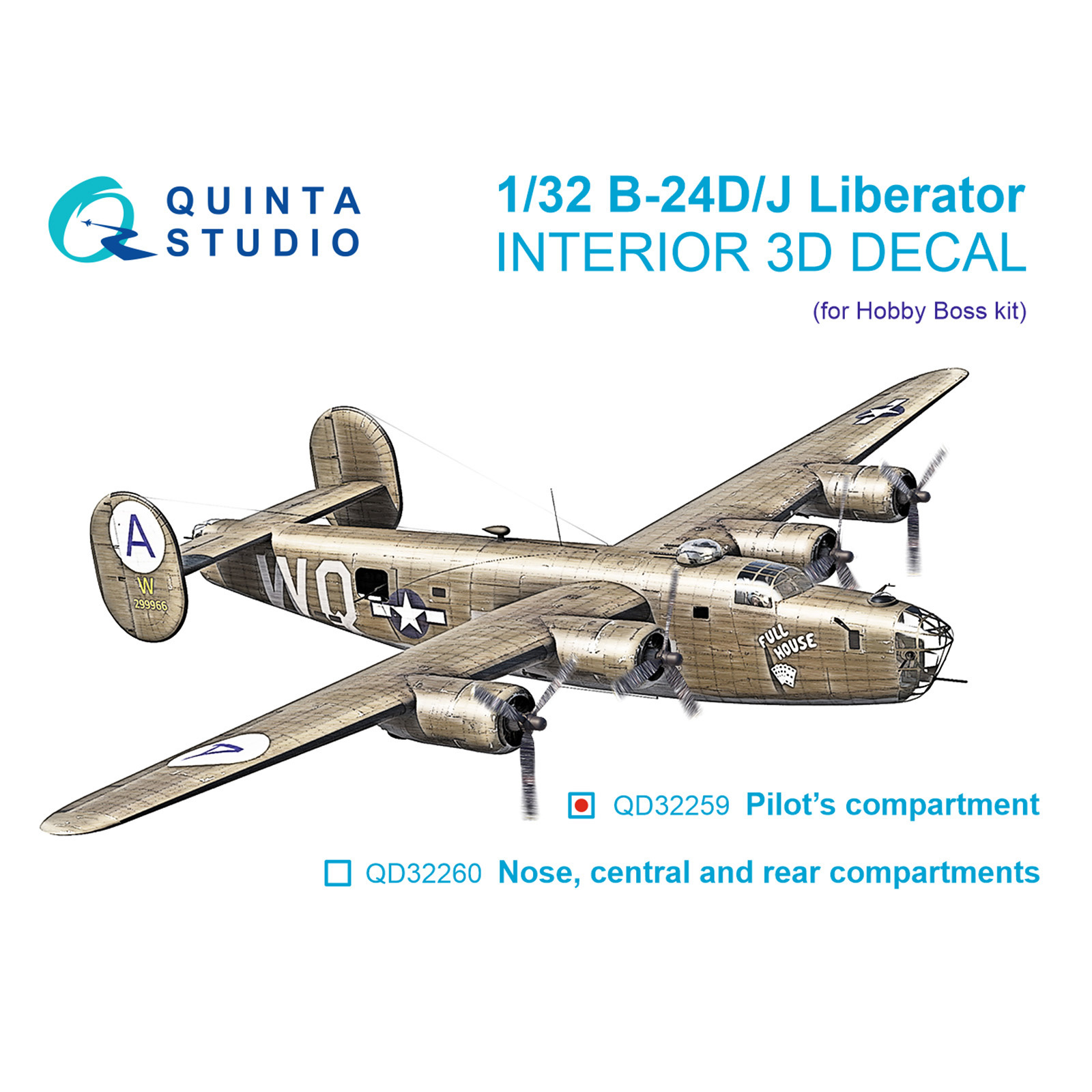QD32259 Quinta Studio 1/32 3D Декаль интерьера кабины B-24D/B-24J Liberator: fromсек пилfromов (HobbyBoss)
