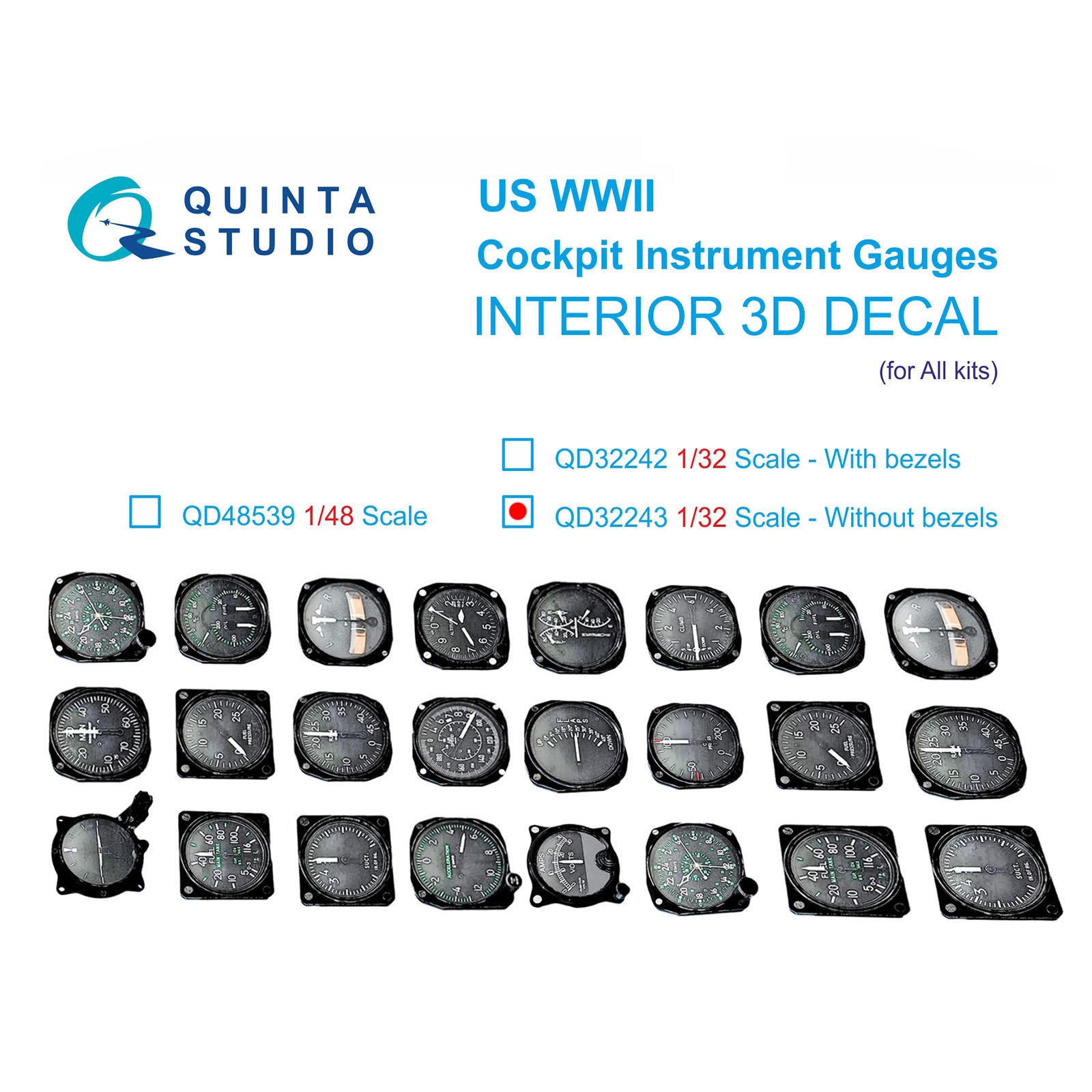 QD32243 Quinta Studio 1/32 Авиационные приборы США, 1930-50гг (без корпусов) (для allх моделей)