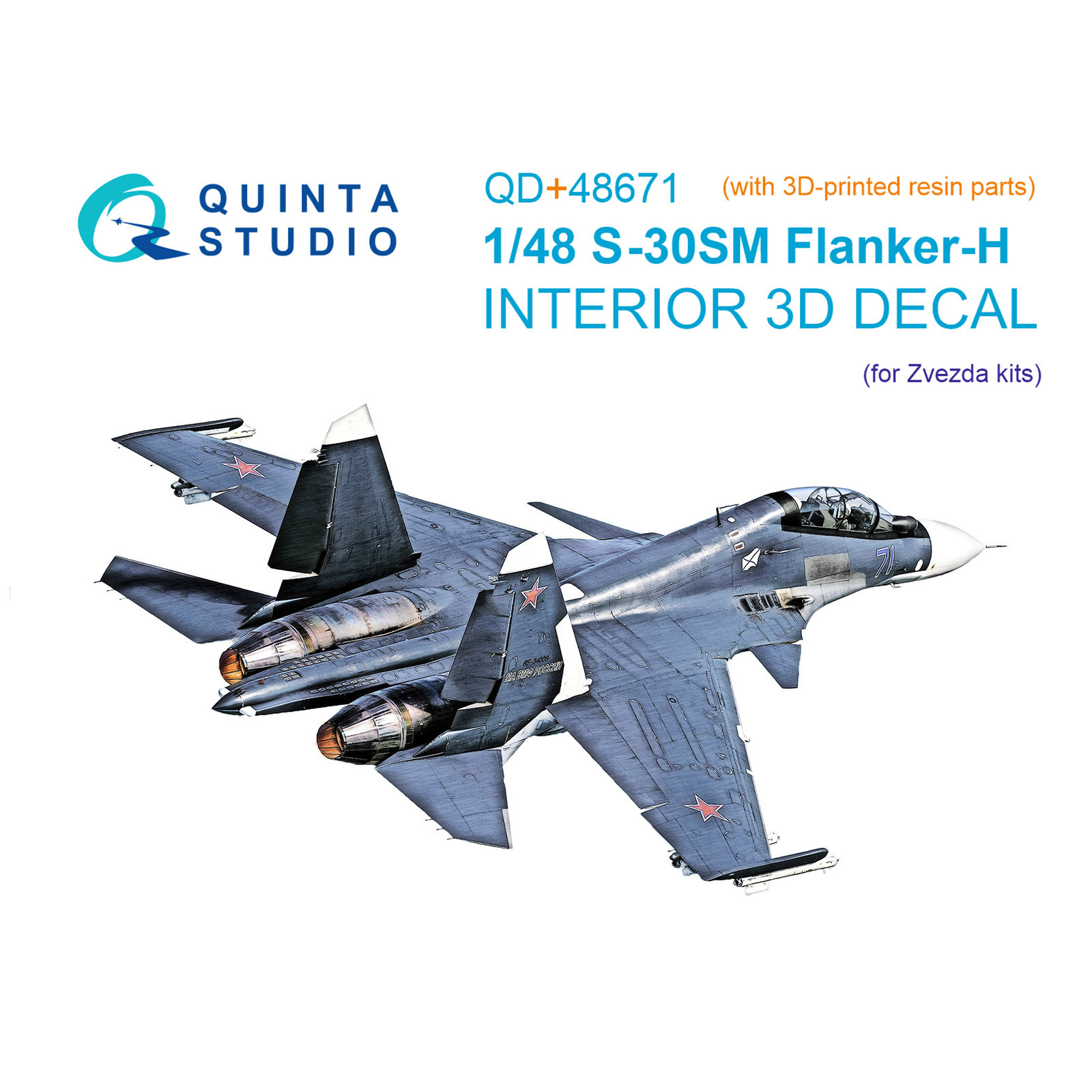 QD+48671 Quinta Studio 1/48 3D Декаль интерьера кабины для Суххой-30СМ (Zvezda) (с 3D-печатными смоляными деталями)