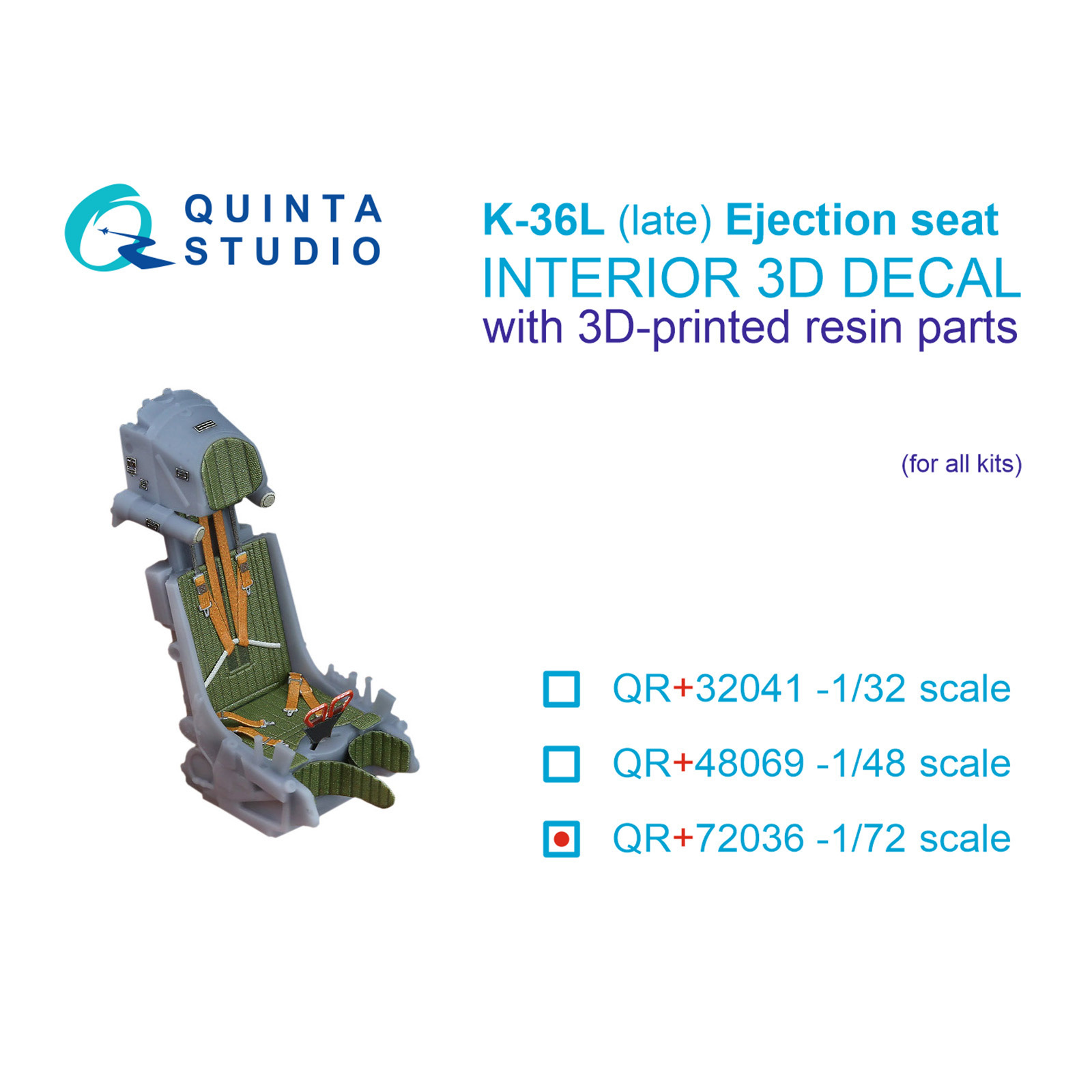QR+72036 Quinta Studio 1/72 Катапультное кресло К-36Л (позднее) (для С-25/С-25СМ после 2008 г.) (Для allх моделей)