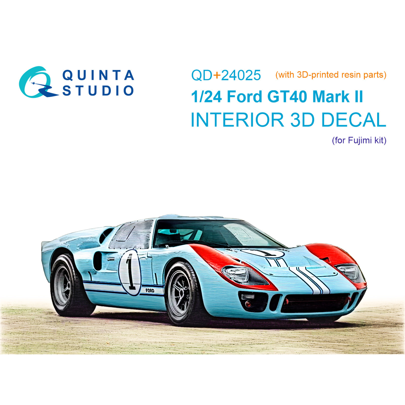 QD+24025 Quinta Studio 1/24 3D Декаль интерьера кабины Ford GT40 Mark II (Fujimi) (с 3D-печатными деталями)
