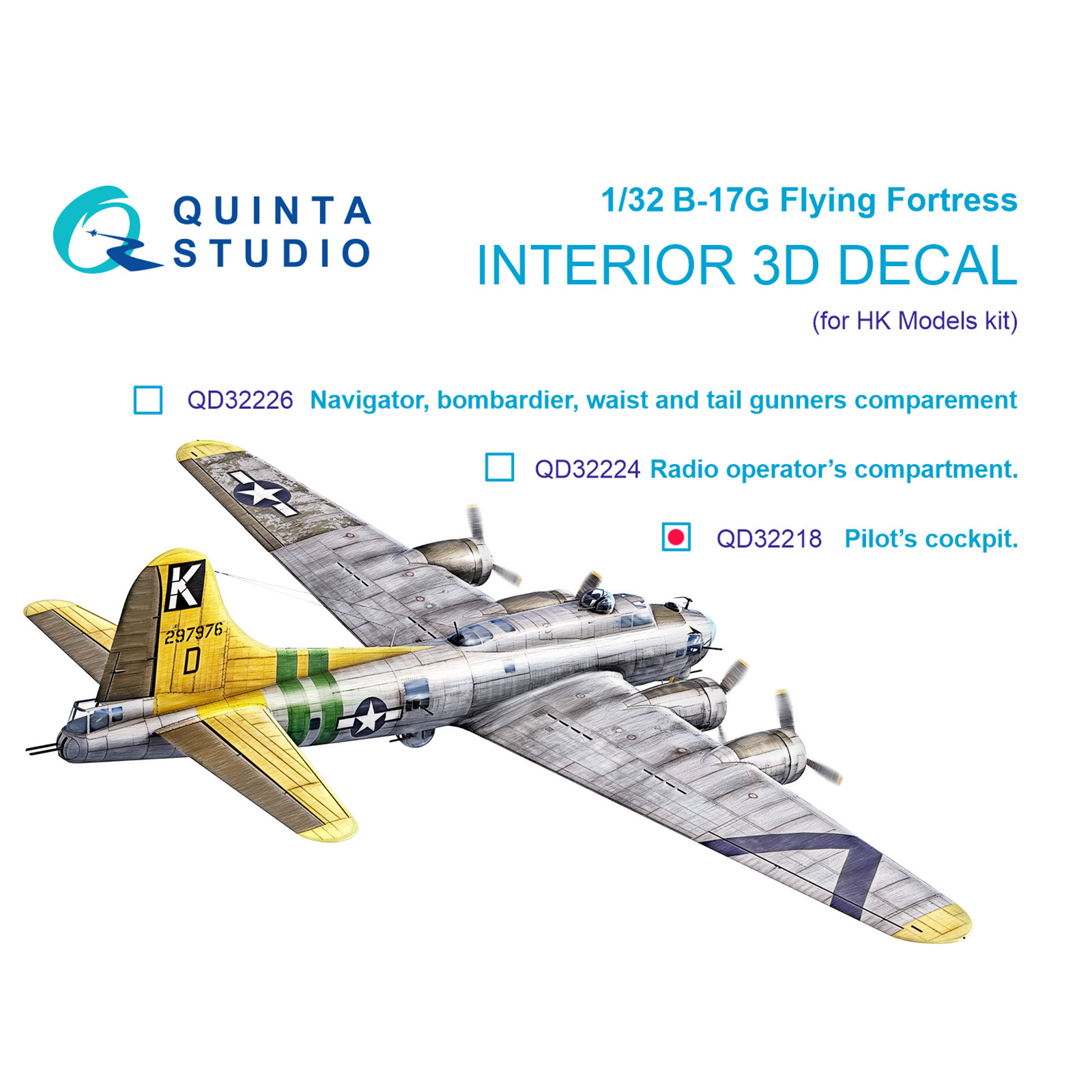 QD32218 Quinta Studio 1/32 3D Декаль интерьера кабины B-17G, Пилfromская кабина (HK models)