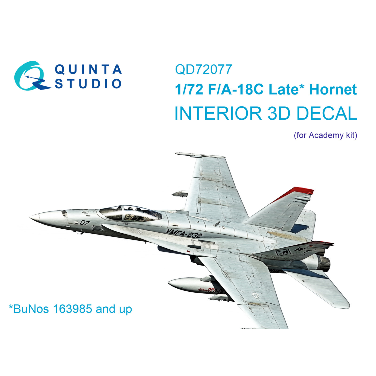QD72077 Quinta Studio 1/72 3D Декаль интерьера кабины F/A-18C late (Academy)