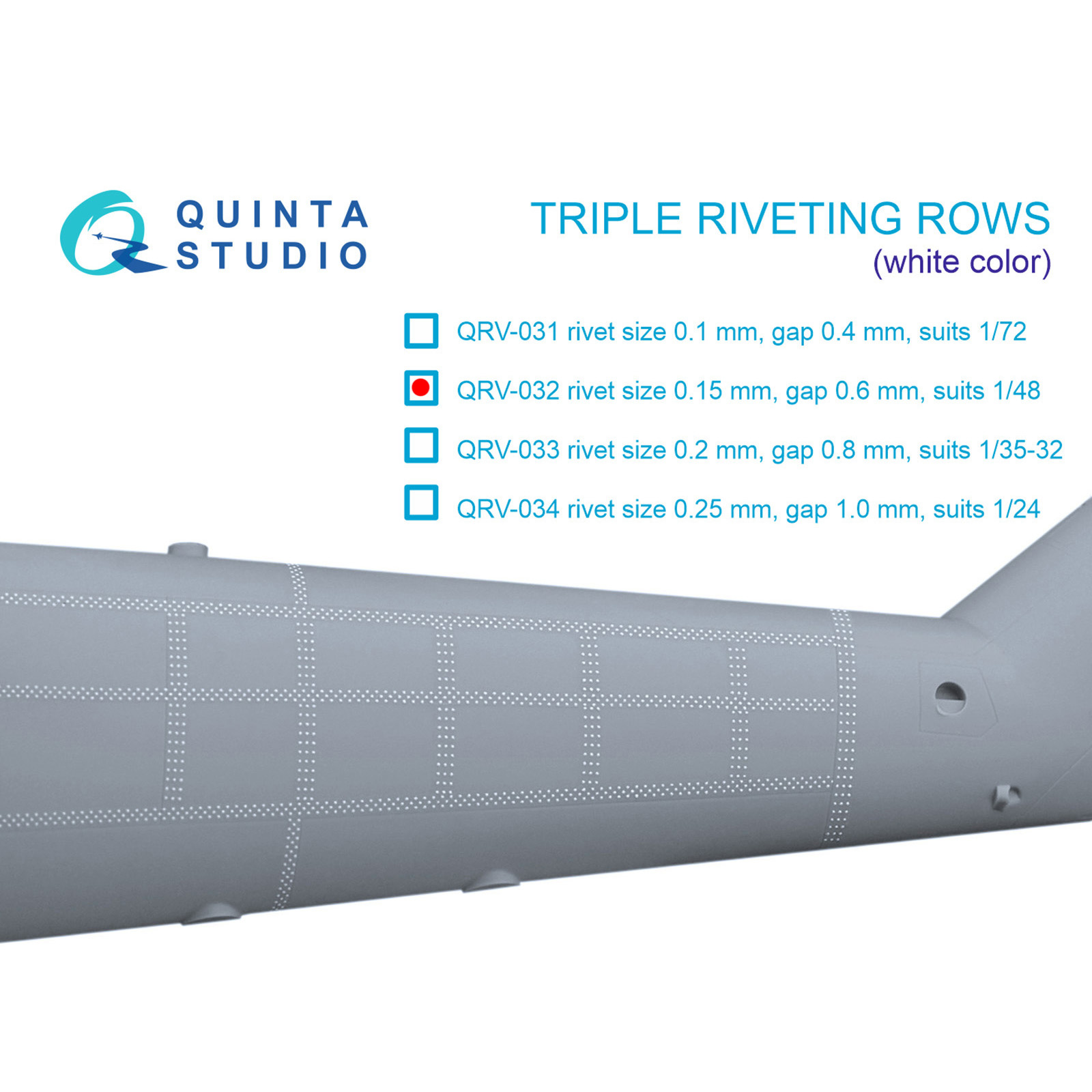 QRV-032 Quinta Studio 1/48 Triple riveting rows (riveting size 0.15 mm, interval 0.6 mm), white, total length 4.4 m