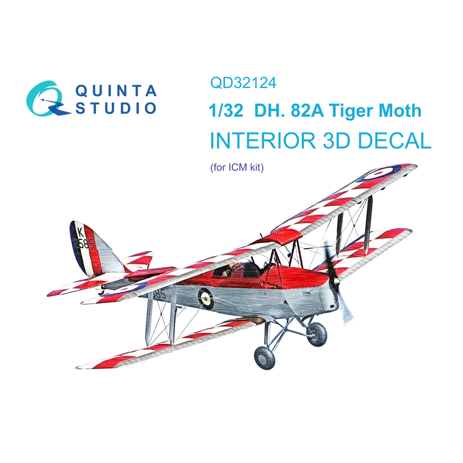 QD32124 Quinta Studio 1/32 3D Декаль интерьера кабины DH 82A Tiger Moth (ICM)